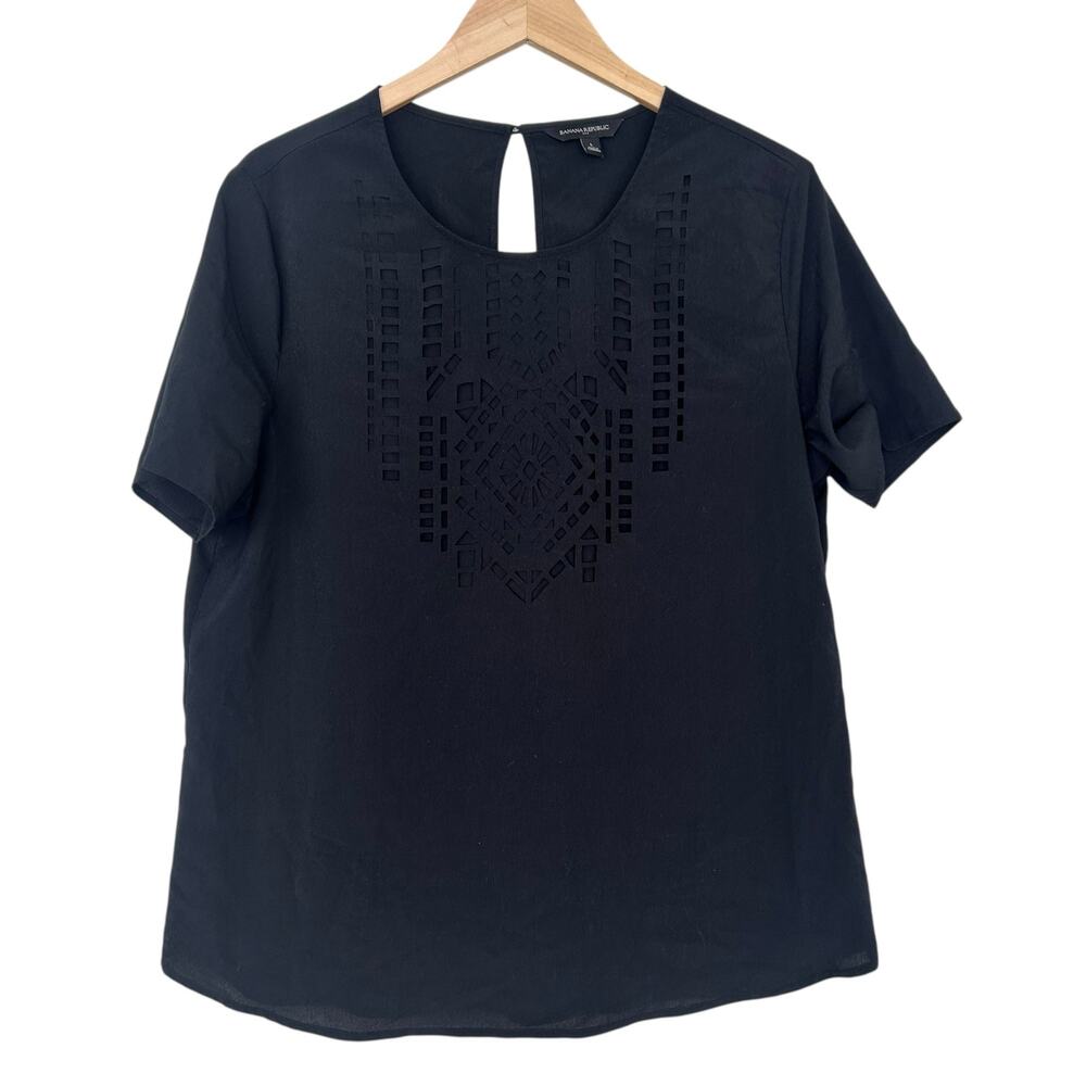 Banana Republic Black Cutout Short Sleeve Top Sz L
